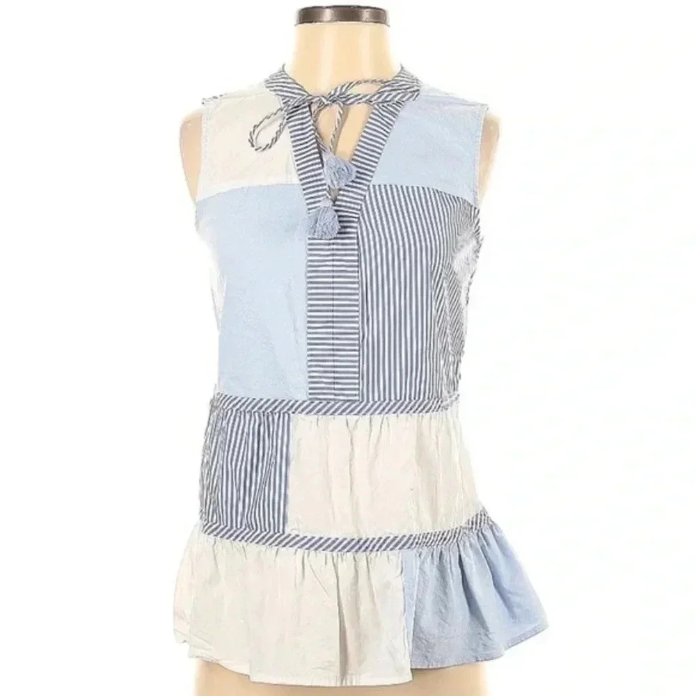 Vineyard Vines Size 00 Sleeveless Skiff Striped Tiered Top Blue White Coastal